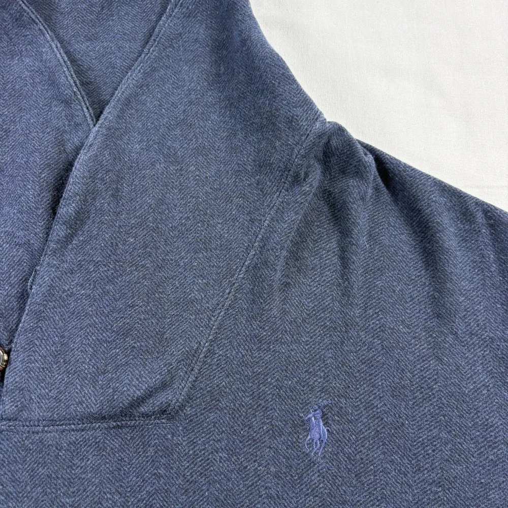 Polo Ralph Lauren Sweater Mens XL Blue Herringbone Shawl Collar Pullover Preppy